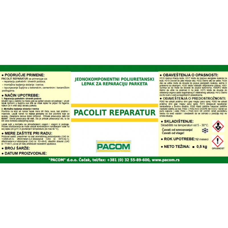 PACOLIT REPARATUR 500ml jednokomponentni poliuretanski lepak za reparaciju parketa